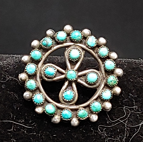 Vintage Jewelry - Old Pawn Signed Native American Turquoise Brooch